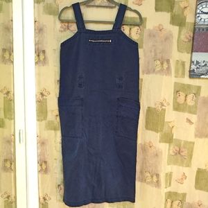 Washed blue sleeveless button up back dress